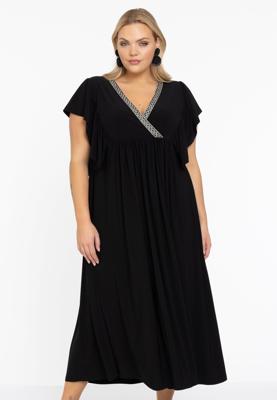 Yoek Jurk met ruches | Zwart | Maat 50/52