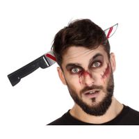 Halloween/horror verkleed hoofdband - dikke pech - vleesmes door je hoofd - kunststof   -
