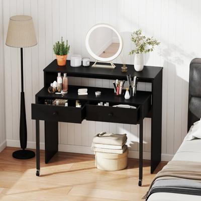 Uittrekbare Bureau Kleine Computertafel met 2 Lades en Wielen 100 x 63 x 88 cm Zwart