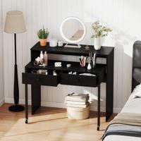Uittrekbare Bureau Kleine Computertafel met 2 Lades en Wielen 100 x 63 x 88 cm Zwart