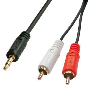 LINDY 35680 Cinch / Jackplug Audio Aansluitkabel [2x Cinch-stekker - 1x Jackplug male 3,5 mm] 1.00 m Zwart