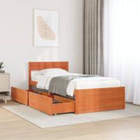 Bedframe zonder matras massief grenenhout wasbruin 90x190 cm