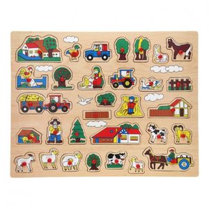 Houten knopjes/noppen puzzel boerderij thema 45 x 35 cm speelgoed    -