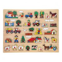 Houten knopjes/noppen puzzel boerderij thema 45 x 35 cm speelgoed    - - thumbnail