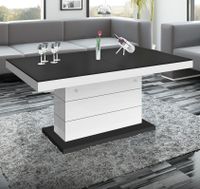 Uitschuifbare salontafel Matera Lux 120 tot 170 cm breed in mat zwart met wit - thumbnail