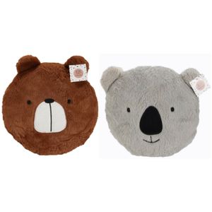 Dieren sierkussen kinderkamer - bruine beer/grijze koala - 32 x 27 cm - polyester