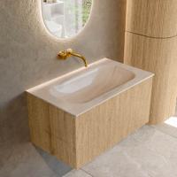 Badmeubel Mondiaz Kurve-Dlux | 80 cm | Meubelkleur Oak | Wastafelkleur Meli | Solid surface | Wasbak midden spoelbak | Zonder kraangat(en)