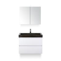 Maxx XL Badmeubelset 80 cm - Wit Hoogglans - Wastafel Lucca 1 kraangat - met Spiegelkast