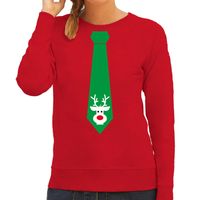 Stropdas Kersttrui/kerst sweater rendier rood voor dames