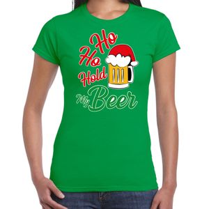 Ho ho hold my beer fout Kerstshirt / outfit groen voor dames