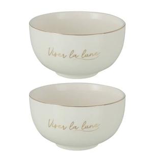 J-Line kom &apos;Viser La Lune&apos; - porselein - wit|goud - large - 2 stuks