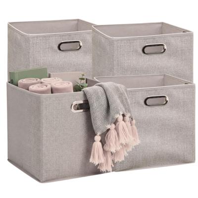 5Five Opbergmandjes - 4x - beige - stof - inhoud 29 liter - 31 x 31 x 31 cm - Kast opberg box