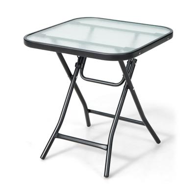 Patio Bijzettafel Vierkante Glazen Tafel met Roestvrij Frame Opvouwbare Koffietafel Zwart