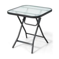 Patio Bijzettafel Vierkante Glazen Tafel met Roestvrij Frame Opvouwbare Koffietafel Zwart