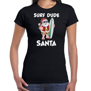 Surf dude Santa fun Kerstshirt / outfit zwart voor dames