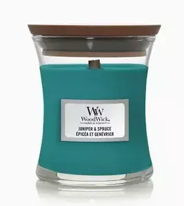 WoodWick Juniper & Spruce Mini Jar kaars Rond Aqua-kleur