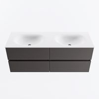 MONDIAZ VICA 130cm badmeubel onderkast Dark Grey 4 lades. Wastafel MOON dubbel 2 kraangaten, kleur Talc.
