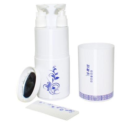 Creatieve 5 in 1 draagbare gorgelen Cup Shampoo fles sub kam Make-up spiegel reizen Wash Kits standaardsets (wit)