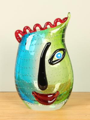 Glazen vaas Gezicht, groen/blauw, 28 cm