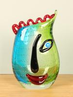 Glazen vaas Gezicht, groen/blauw, 28 cm