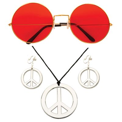 Hippie Flower Power Sixties verkleed sieraden met rode party bril