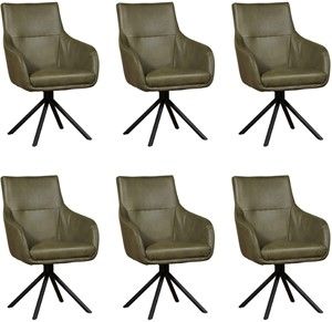 Set van 6 Olijfgroene leren industriële draaibare eetkamerstoelen Fancy - Granada leer Moss (olijfgroen leer)