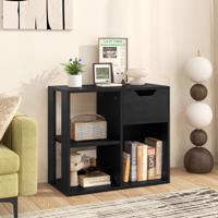 Houten Boekenrek met Lade & 3 Vakken Kubusrek Bureau Rek Kamerscherm Staand Rek Zwart