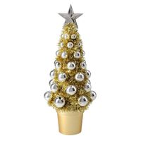 Complete mini kunst kerstboompje/kunstboompje goud/zilver met kerstballen 30 cm - Kunstkerstboom - thumbnail
