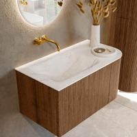 MONDIAZ KURVE-DLUX 85cm badmeubel met module 25 R kleur Walnut met 1 lade en 1 deur. Wastafel CLOUD links zonder kraangat kleur Ostra. KRVCLO85R1L1D0KL-Wal/Ost MONDIAZ KURVE-DLUX 85cm badmeubel met module 25 R kleur Walnut met 1 lade en 1 deur. Wastafel CLOUD links zonder kraangat kleur Ostra. KRVCLO85R1L1D0KL-Wal/Ost