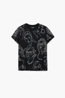 T-shirt met korte mouwen en gezichtenprint - BLACK - S