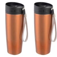 RVS Thermosbeker - 2x - Koffie reisbeker - Isoleerbeker - brons - 380 ml