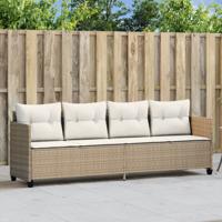 Ligbed met kussens poly rattan beige