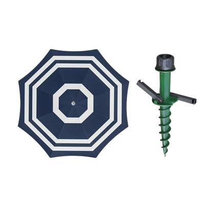 Parasol met dikke grondharing - blauw/wit mix - polyester - Dia 199 cm - voor het strand - Zomers