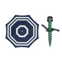 Parasol met dikke grondharing - blauw/wit mix - polyester - Dia 199 cm - voor het strand - Zomers