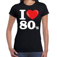 Disco T-shirt dames - I love 80s - zwart - eighties thema party - verkleedkleding - themafeest