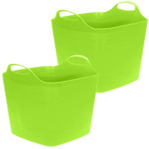 Flexibele emmer - 2x - groen - 25 liter - kunststof - vierkant - 35 x 38 cm