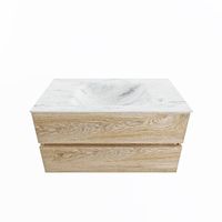 MONDIAZ VICA-DLUX 90cm badmeubel onderkast Washed Oak 2 lades. Inbouw wastafel CLOUD midden 1 kraangat, kleur Opalo. - thumbnail