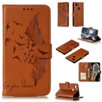 Feather patroon Litchi textuur horizontale Flip lederen draagtas met portemonnee & houder & kaartsleuven voor Google pixel 3 (bruin)