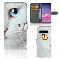 Samsung Galaxy S10 | Telefoonhoesje | Met pasjeshouder | Witte Kat