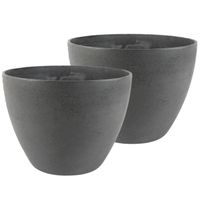 3x stuks bloempot/plantenpot van gerecycled kunststof donkergrijs D29 en H22 cm