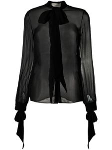 Saint Laurent blouse transparente à col lavallière - Noir