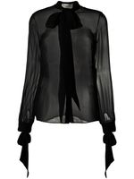 Saint Laurent blouse transparente à col lavallière - Noir