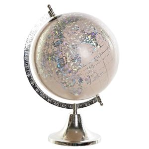 Decoratie wereldbol/globe lichtroze/zilver op metalen voet 40 x 22 cm