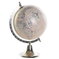 Decoratie wereldbol/globe lichtroze/zilver op metalen voet 40 x 22 cm - thumbnail