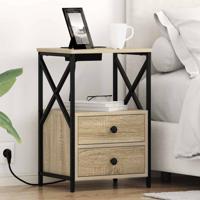 Nachtkastje met Oplaadstation 2 pcs Sonoma eiken Bewerkt hout