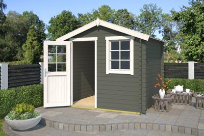 Outdoor Life Wels Blokhut 250x250 cm 28 mm vuren Green Grey-Wit gecoat- Zadeldak- - Outdoor Life Outdoor Life Wels Blokhut 250x250 cm 28 mm vuren Green Grey-Wit gecoat- Zadeldak- - Outdoor Life