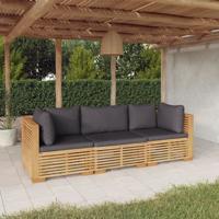 3-delige Loungeset met kussens massief teakhout