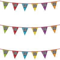 Boland Vlaggenlijn 10 jaar - 3x - multicolor - glitters - 8 meter - kunststof - vlaggetjes