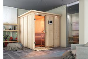 Karibu | Sonara Sauna | Bronzeglas Deur | Biokachel 9 kW Externe Bediening