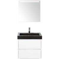 Dante Badmeubelset 60 cm - Wit Hoogglans - Wastafel Hardsteen Wit Lucca met Sence Spiegel